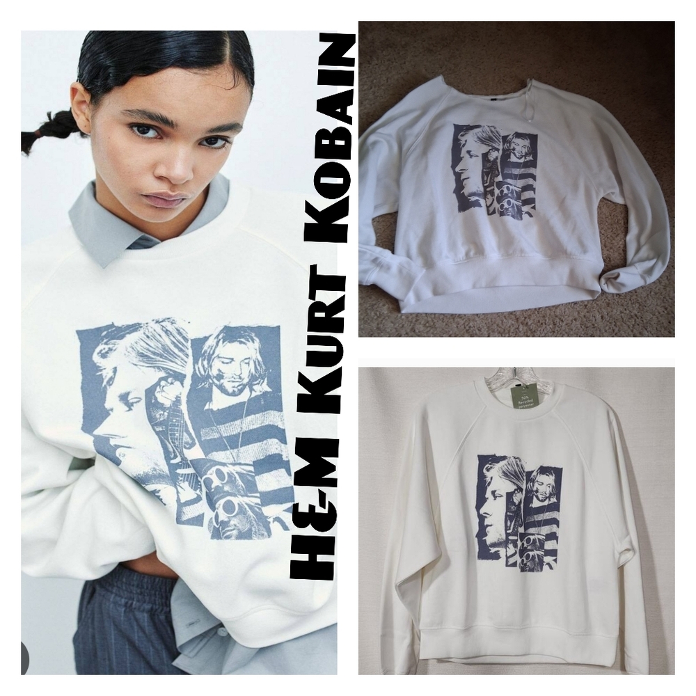 H&M KURT Kobain White Cropped Swater